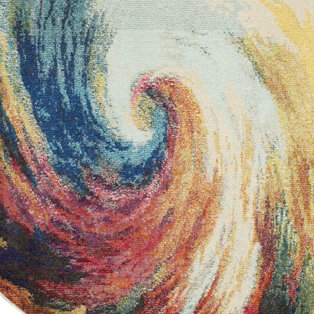 5' X 5' Wave Round Abstract Power Loom Non Skid Area Rug - Homeroots - Flyclothing LLC