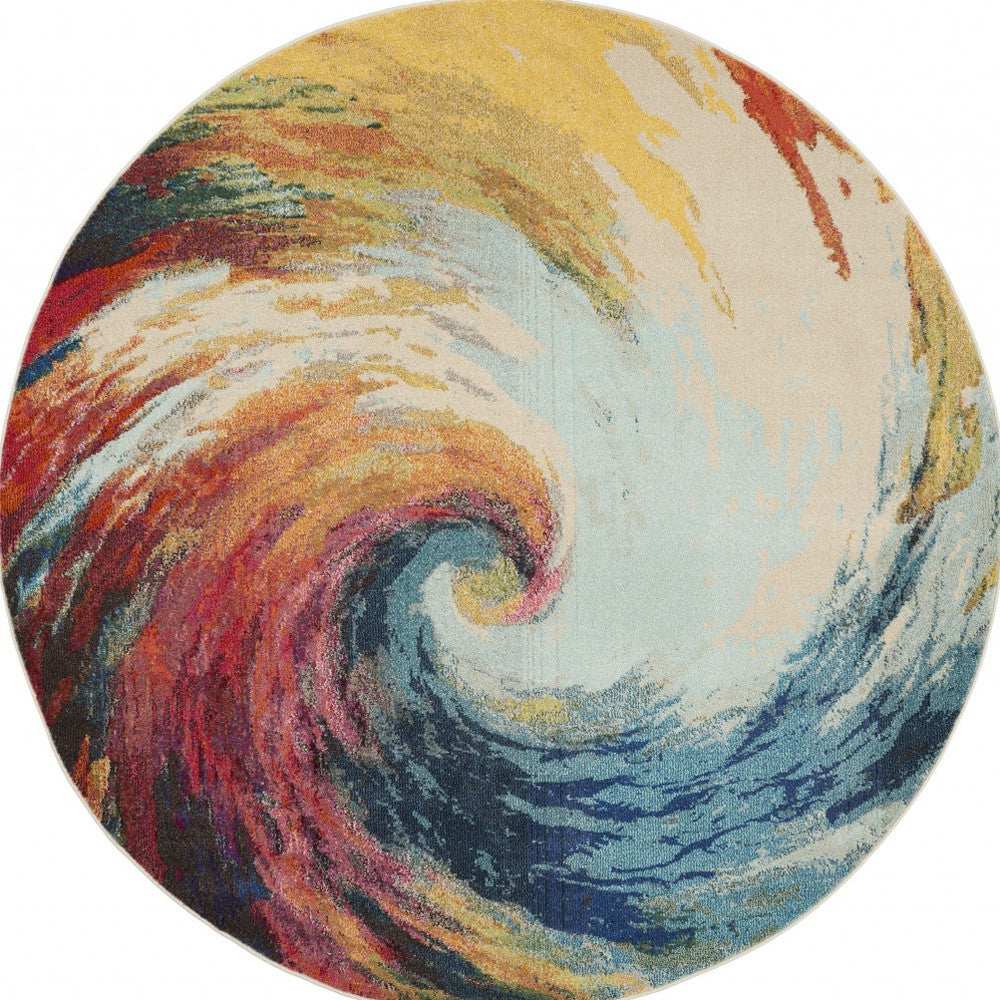 8' X 8' Wave Round Abstract Power Loom Non Skid Area Rug - Homeroots - Flyclothing LLC