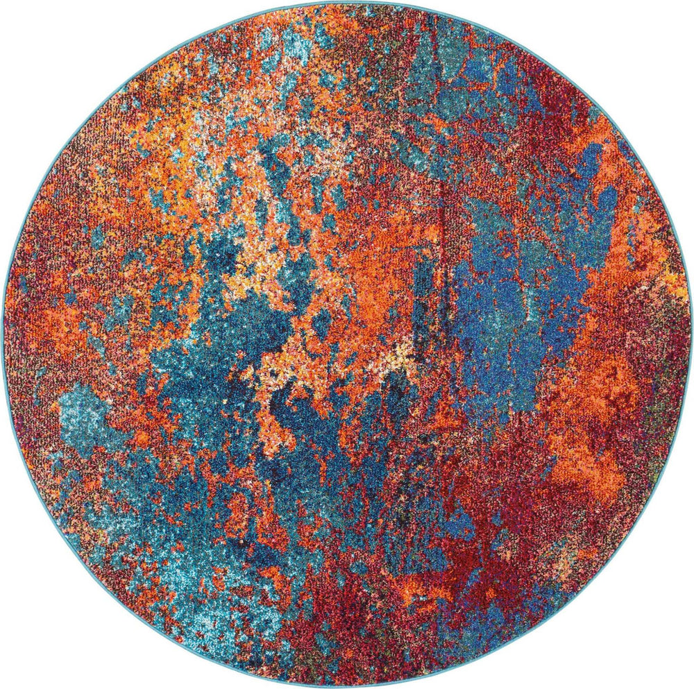 5' X 5' Atlantic Round Abstract Power Loom Non Skid Area Rug - Homeroots - Flyclothing LLC