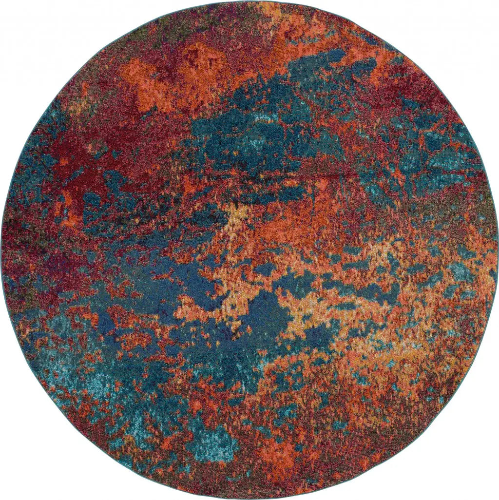 8' X 8' Atlantic Round Abstract Power Loom Non Skid Area Rug - Homeroots - Flyclothing LLC