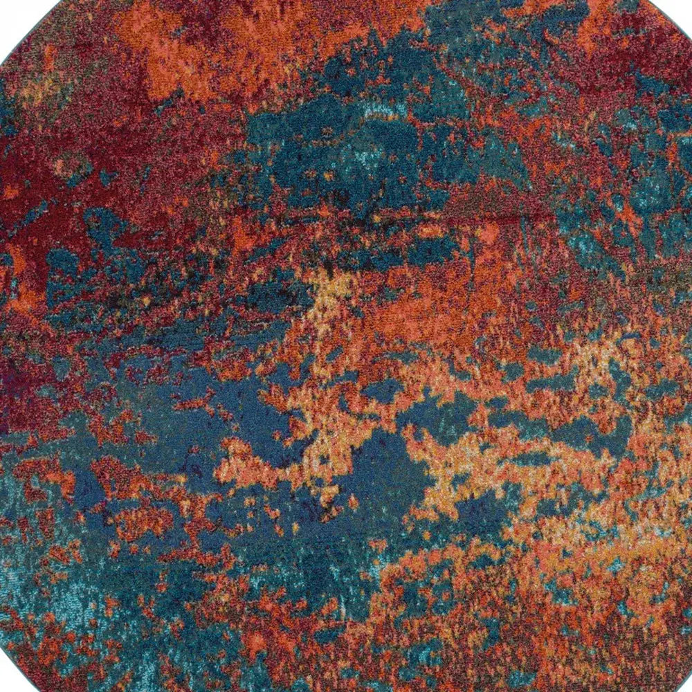 8' X 8' Atlantic Round Abstract Power Loom Non Skid Area Rug - Homeroots - Flyclothing LLC