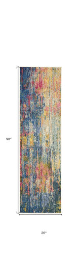 2' X 8' Blue And Yellow Abstract Power Loom Non Skid Runner Rug - Homeroots - Flyclothing LLC