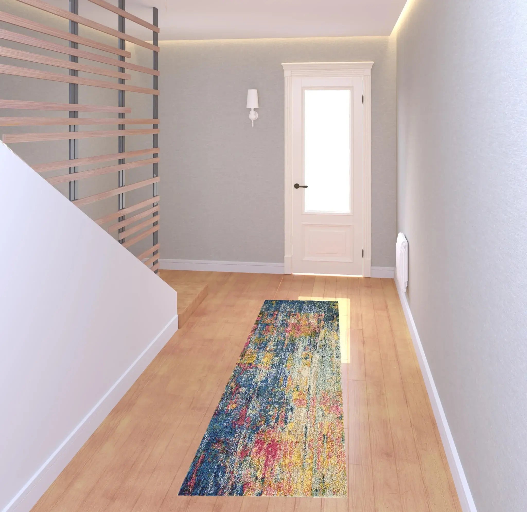 2' X 8' Blue And Yellow Abstract Power Loom Non Skid Runner Rug - Homeroots - Flyclothing LLC