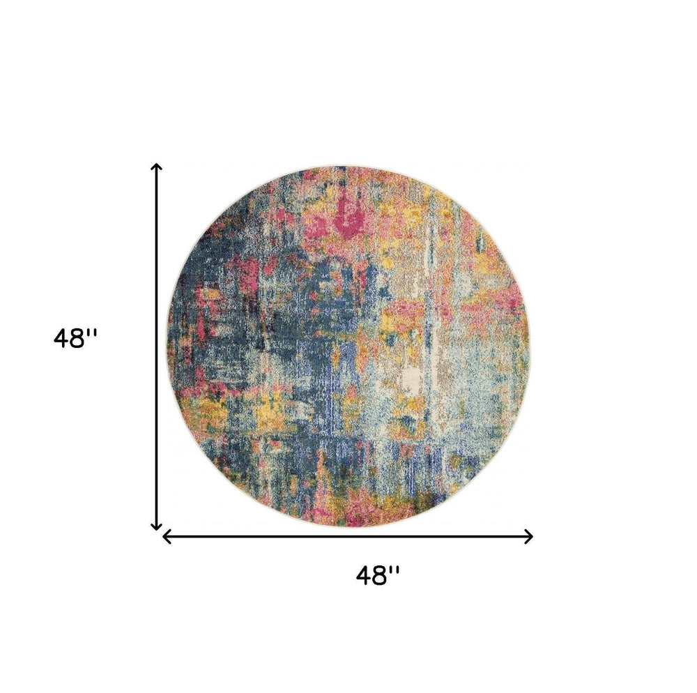 4' X 4' Blue And Yellow Abstract Power Loom Non Skid Area Rug - Homeroots - Flyclothing LLC