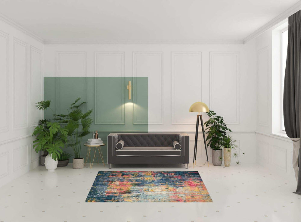 5' X 7' Blue And Yellow Abstract Power Loom Non Skid Area Rug - Homeroots - Flyclothing LLC