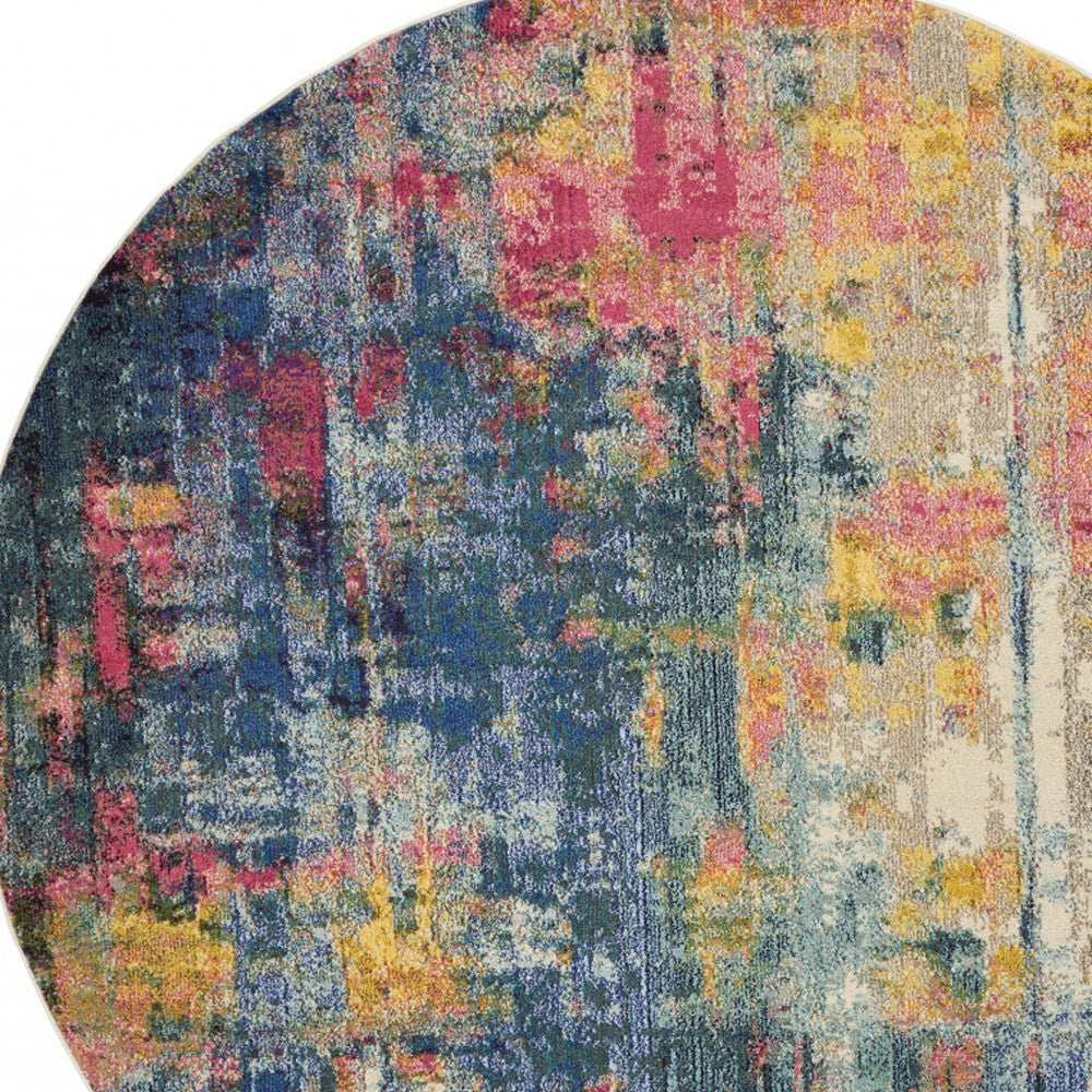8' X 8' Blue And Yellow Round Abstract Power Loom Non Skid Area Rug - Homeroots - Flyclothing LLC
