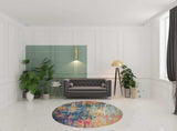 8' X 8' Blue And Yellow Round Abstract Power Loom Non Skid Area Rug - Homeroots - Flyclothing LLC