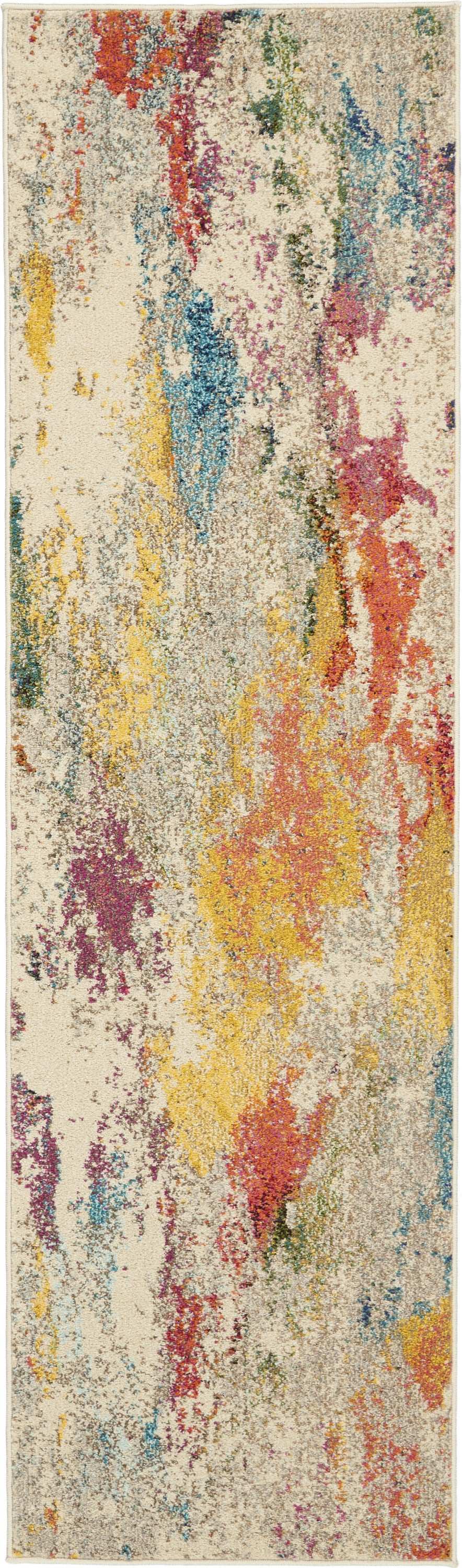 2' X 8' Ivory Abstract Power Loom Non Skid Runner Rug - Homeroots - Flyclothing LLC