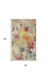3' X 5' Ivory Abstract Power Loom Non Skid Area Rug - Homeroots - Flyclothing LLC