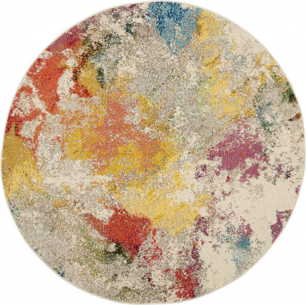 5' X 5' Ivory Round Abstract Power Loom Non Skid Area Rug - Homeroots - Flyclothing LLC