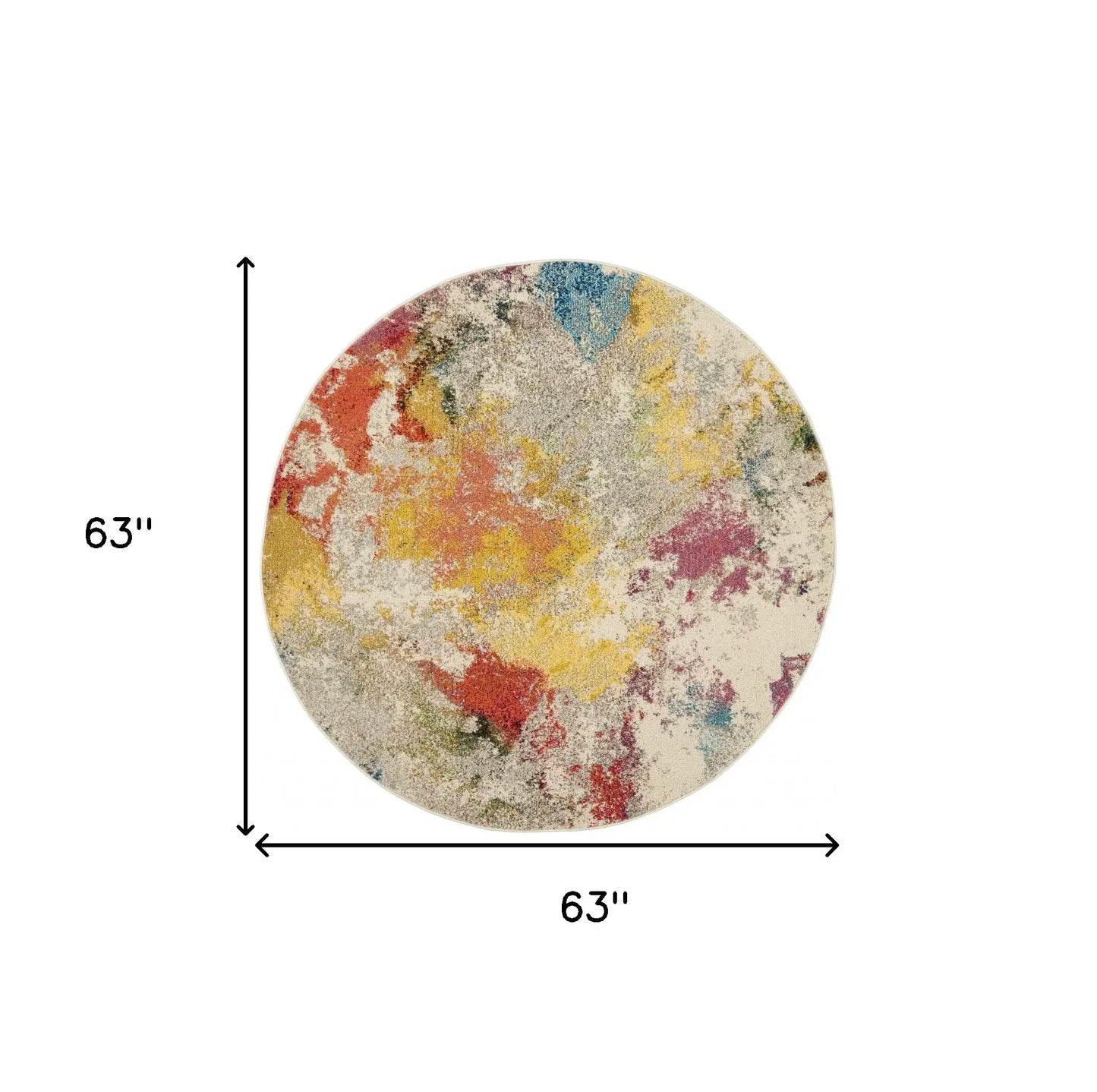 5' X 5' Ivory Round Abstract Power Loom Non Skid Area Rug - Homeroots - Flyclothing LLC