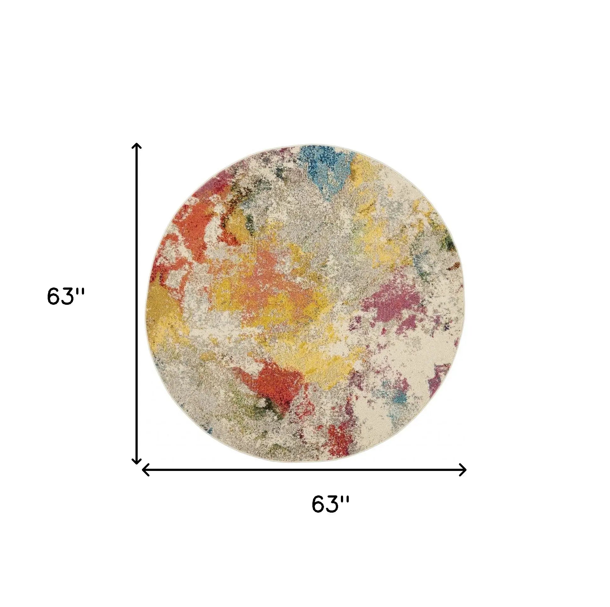 5' X 5' Ivory Round Abstract Power Loom Non Skid Area Rug - Homeroots - Flyclothing LLC