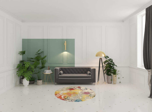 5' X 5' Ivory Round Abstract Power Loom Non Skid Area Rug - Homeroots - Flyclothing LLC