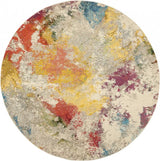 8' X 8' Ivory Round Abstract Power Loom Non Skid Area Rug - Homeroots - Flyclothing LLC