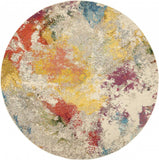 8' X 8' Ivory Round Abstract Power Loom Non Skid Area Rug - Homeroots - Flyclothing LLC