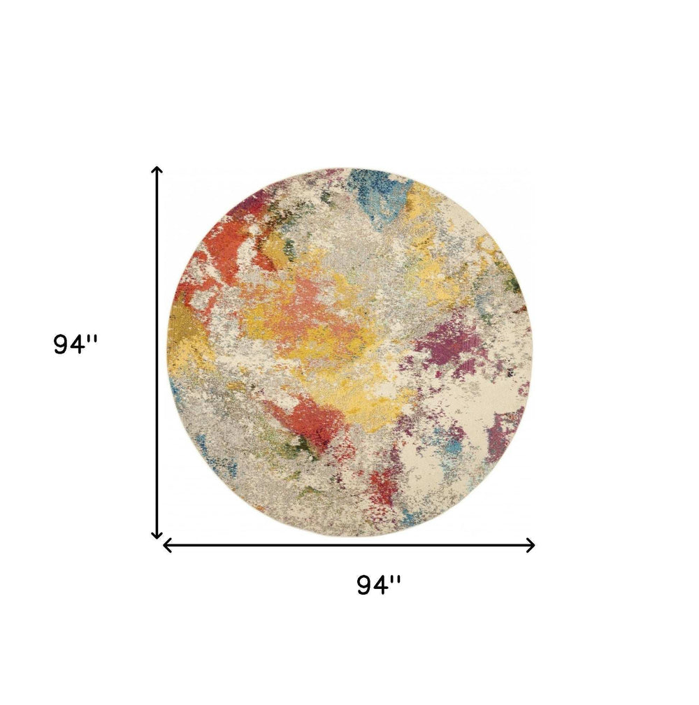 8' X 8' Ivory Round Abstract Power Loom Non Skid Area Rug - Homeroots - Flyclothing LLC