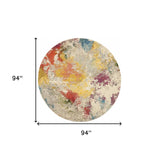 8' X 8' Ivory Round Abstract Power Loom Non Skid Area Rug - Homeroots - Flyclothing LLC