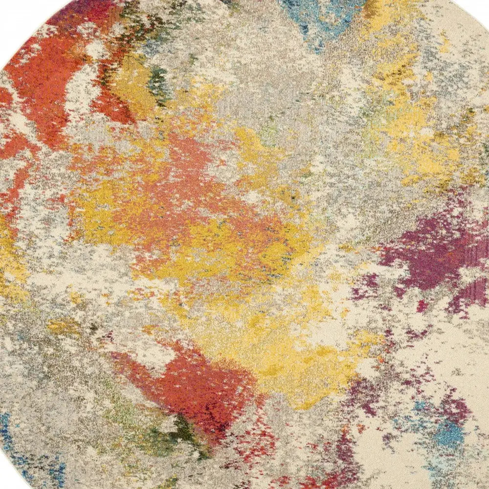 8' X 8' Ivory Round Abstract Power Loom Non Skid Area Rug - Homeroots - Flyclothing LLC