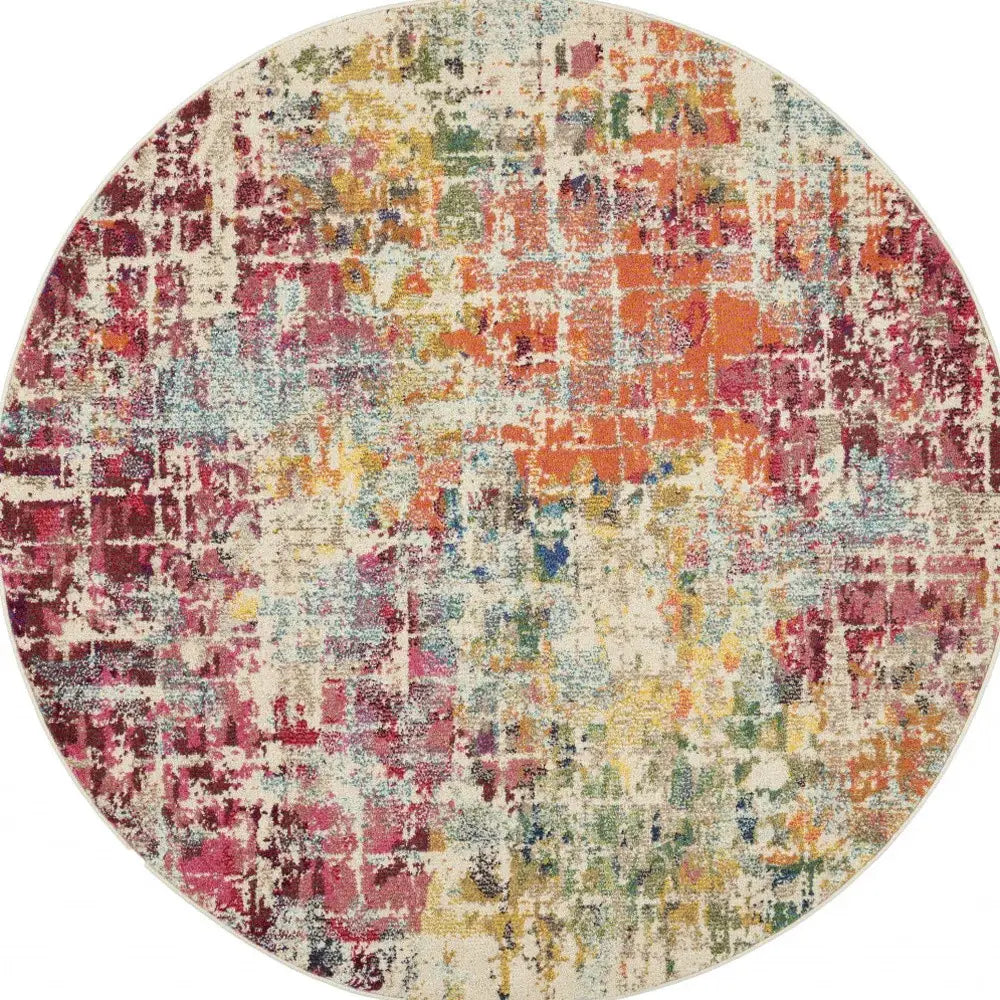 5' X 5' Pink Round Abstract Power Loom Distressed Non Skid Area Rug - Homeroots - Flyclothing LLC