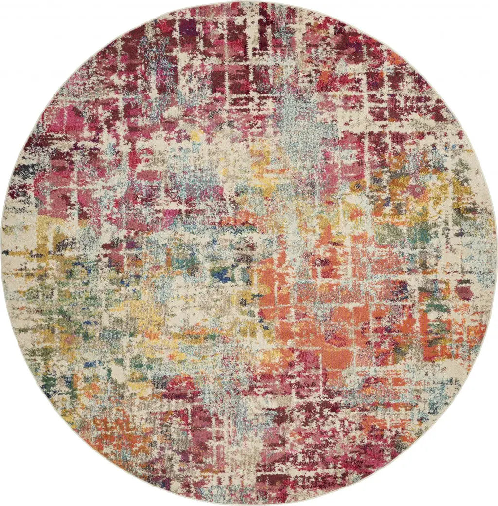 8' X 8' Pink Round Abstract Power Loom Distressed Non Skid Area Rug - Homeroots - Flyclothing LLC