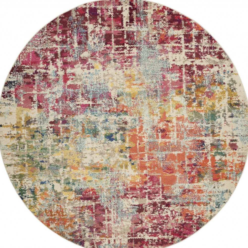 8' X 8' Pink Round Abstract Power Loom Distressed Non Skid Area Rug - Homeroots - Flyclothing LLC
