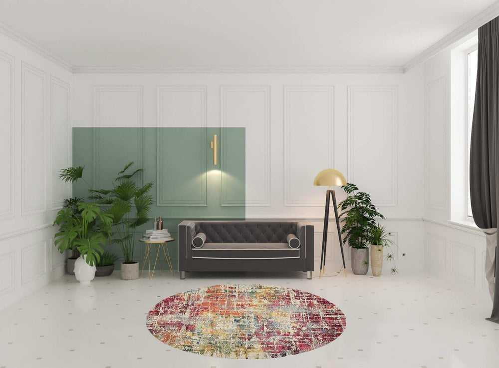 8' X 8' Pink Round Abstract Power Loom Distressed Non Skid Area Rug - Homeroots - Flyclothing LLC