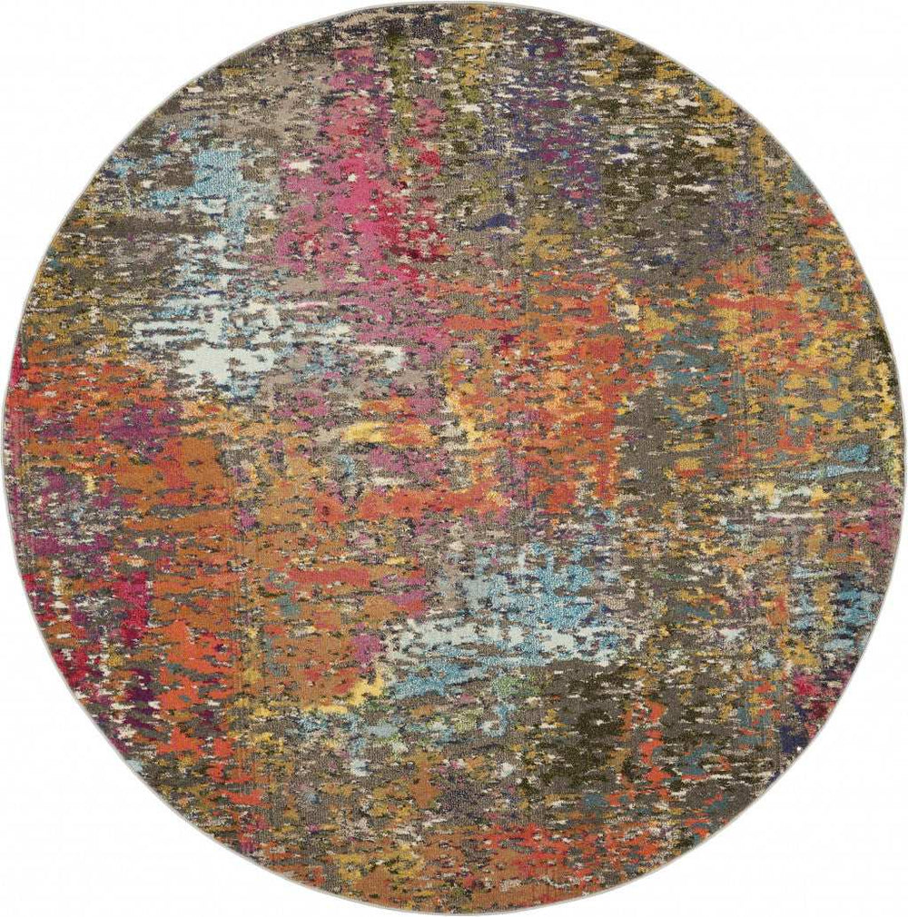 5' X 5' Sunset Round Abstract Power Loom Non Skid Area Rug - Homeroots - Flyclothing LLC