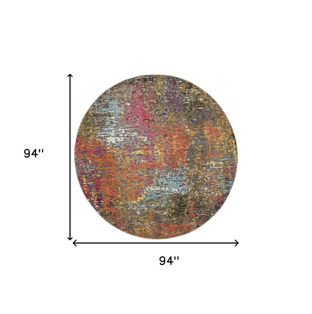 8' X 8' Sunset Round Abstract Power Loom Non Skid Area Rug - Homeroots - Flyclothing LLC