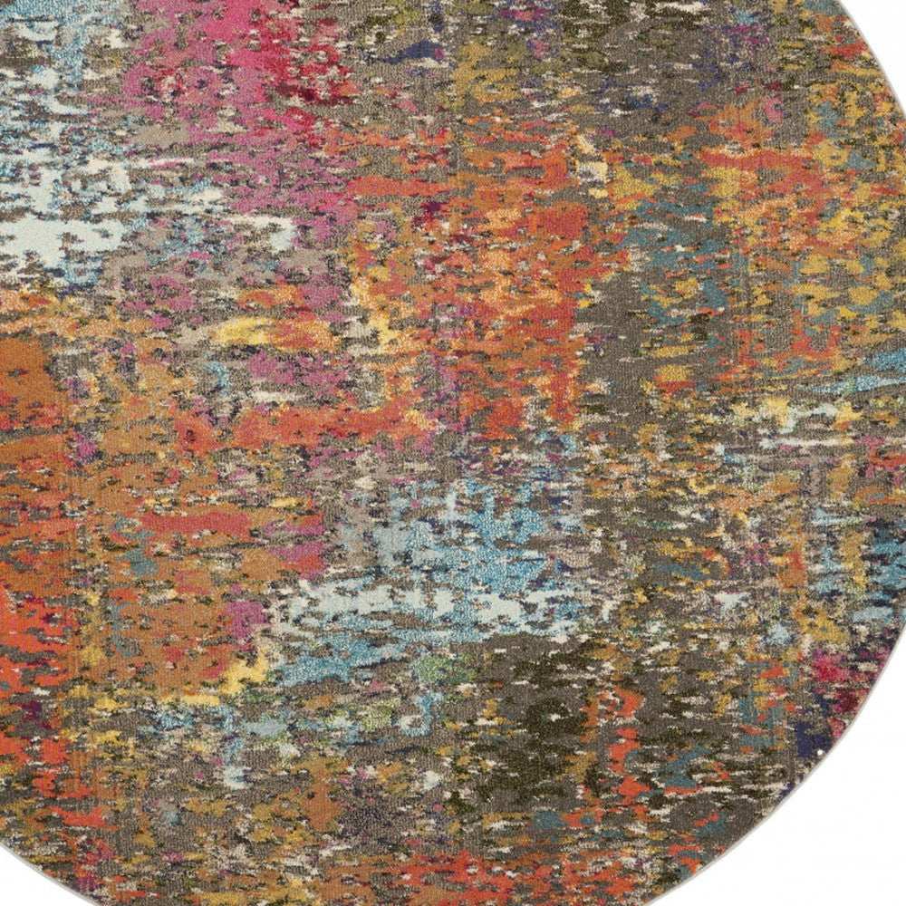 8' X 8' Sunset Round Abstract Power Loom Non Skid Area Rug - Homeroots - Flyclothing LLC