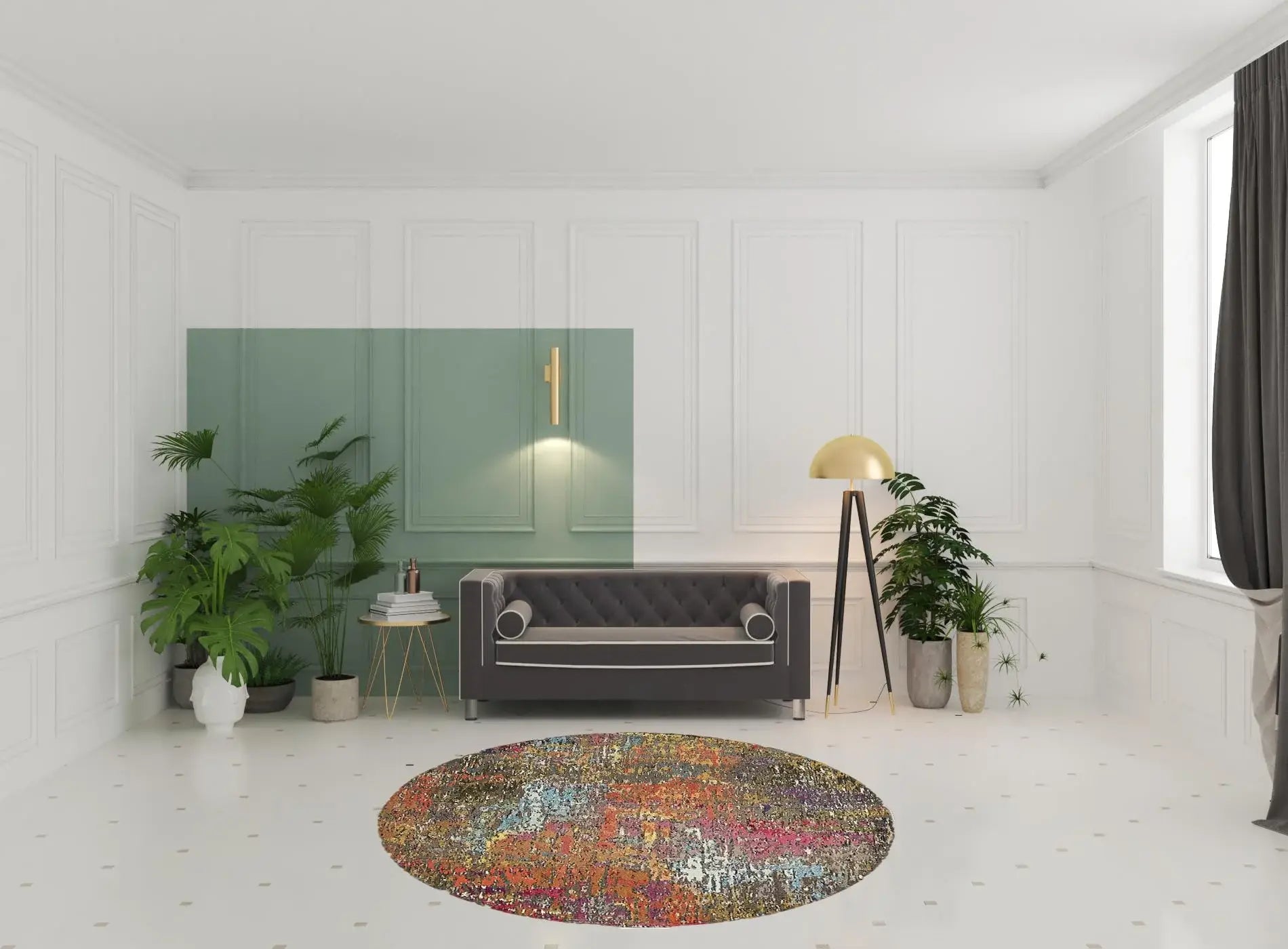 8' X 8' Sunset Round Abstract Power Loom Non Skid Area Rug - Homeroots - Flyclothing LLC