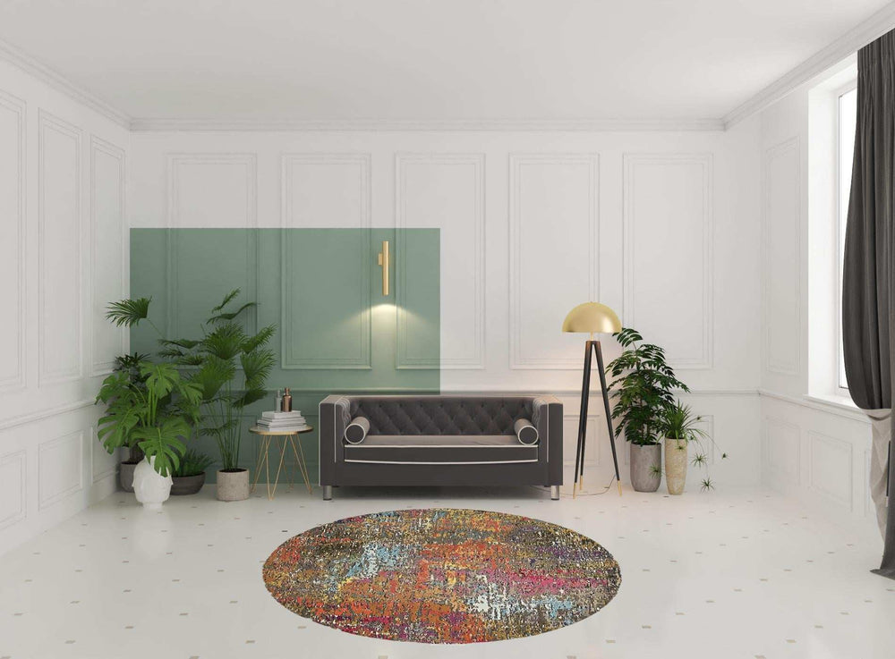 8' X 8' Sunset Round Abstract Power Loom Non Skid Area Rug - Homeroots - Flyclothing LLC