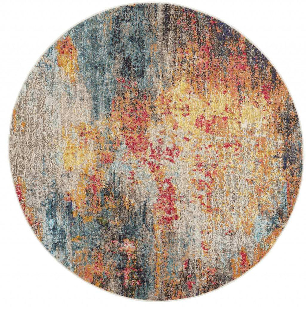 4' X 4' Multicolor Round Abstract Power Loom Non Skid Area Rug - Homeroots - Flyclothing LLC
