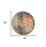 4' X 4' Multicolor Round Abstract Power Loom Non Skid Area Rug - Homeroots - Flyclothing LLC