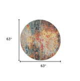 5' X 5' Multicolor Round Abstract Power Loom Non Skid Area Rug - Homeroots - Flyclothing LLC