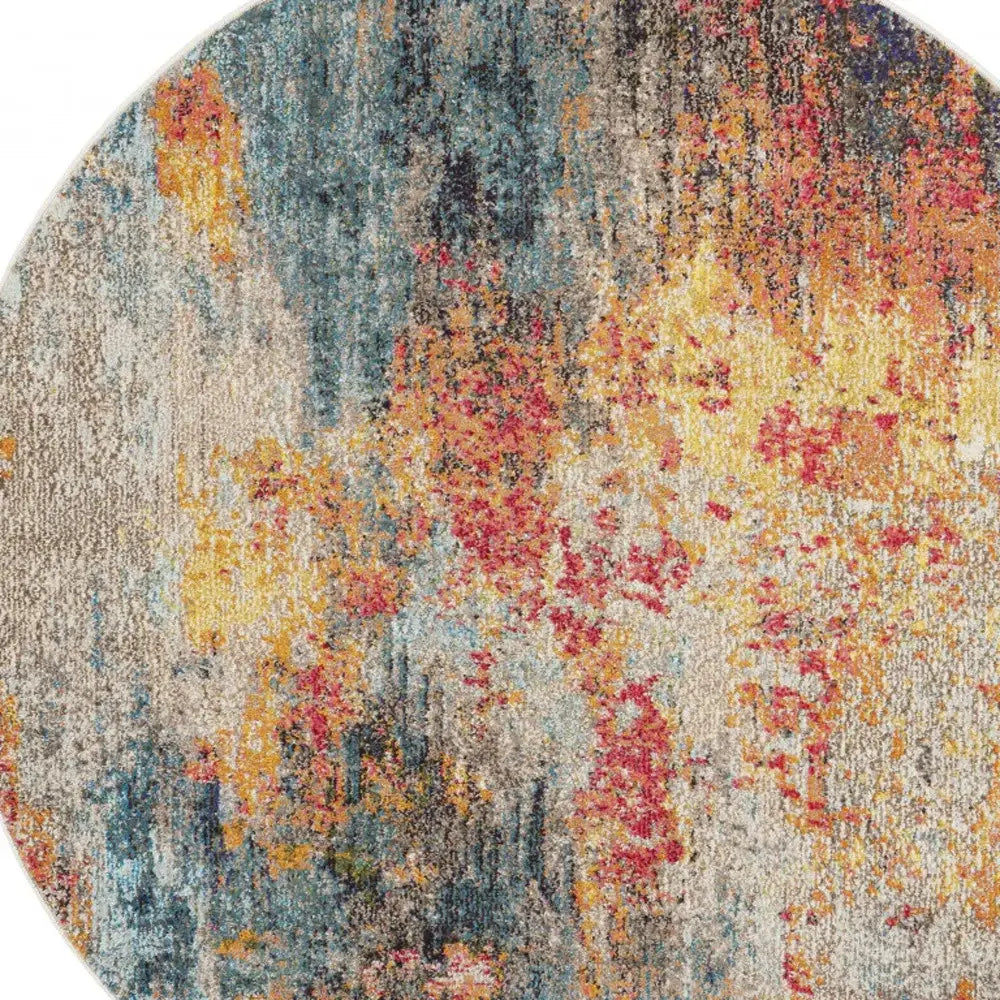 5' X 5' Multicolor Round Abstract Power Loom Non Skid Area Rug - Homeroots - Flyclothing LLC