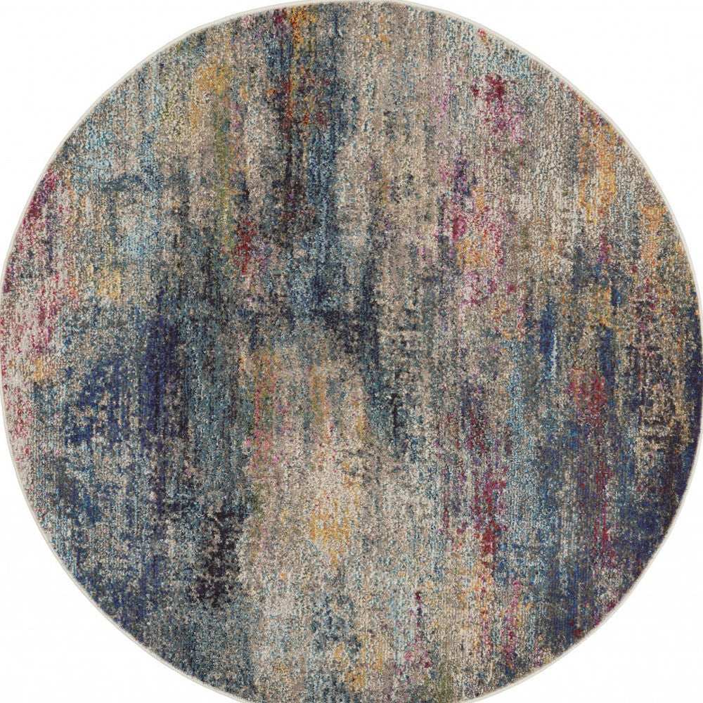4' X 4' Multicolor Round Abstract Power Loom Non Skid Area Rug - Homeroots - Flyclothing LLC