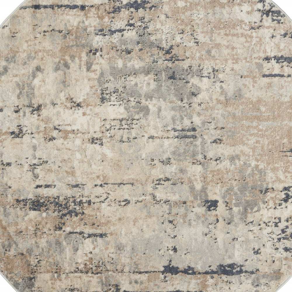 4' X 4' Beige And Grey Round Abstract Power Loom Non Skid Area Rug - Homeroots - Flyclothing LLC