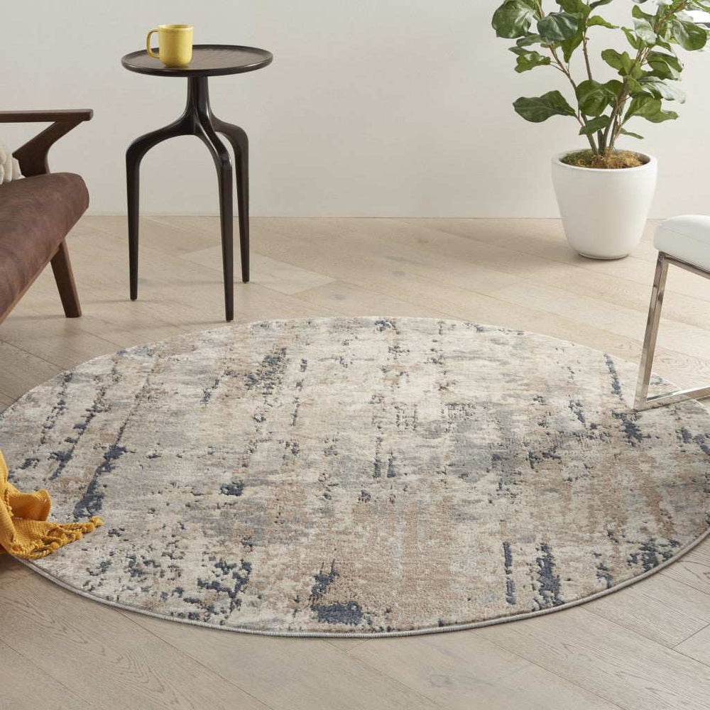 4' X 4' Beige And Grey Round Abstract Power Loom Non Skid Area Rug - Homeroots - Flyclothing LLC