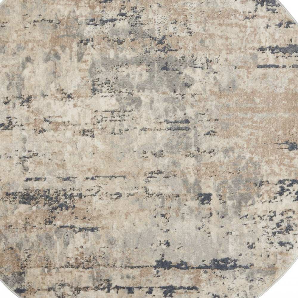 5' X 5' Beige And Grey Round Abstract Power Loom Non Skid Area Rug - Homeroots - Flyclothing LLC