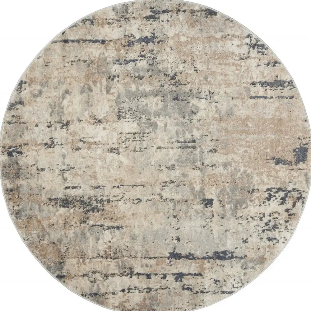 5' X 5' Beige And Grey Round Abstract Power Loom Non Skid Area Rug - Homeroots - Flyclothing LLC