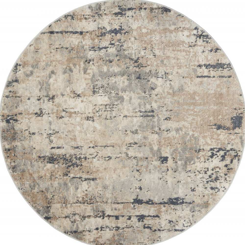 5' X 5' Beige And Grey Round Abstract Power Loom Non Skid Area Rug - Homeroots - Flyclothing LLC