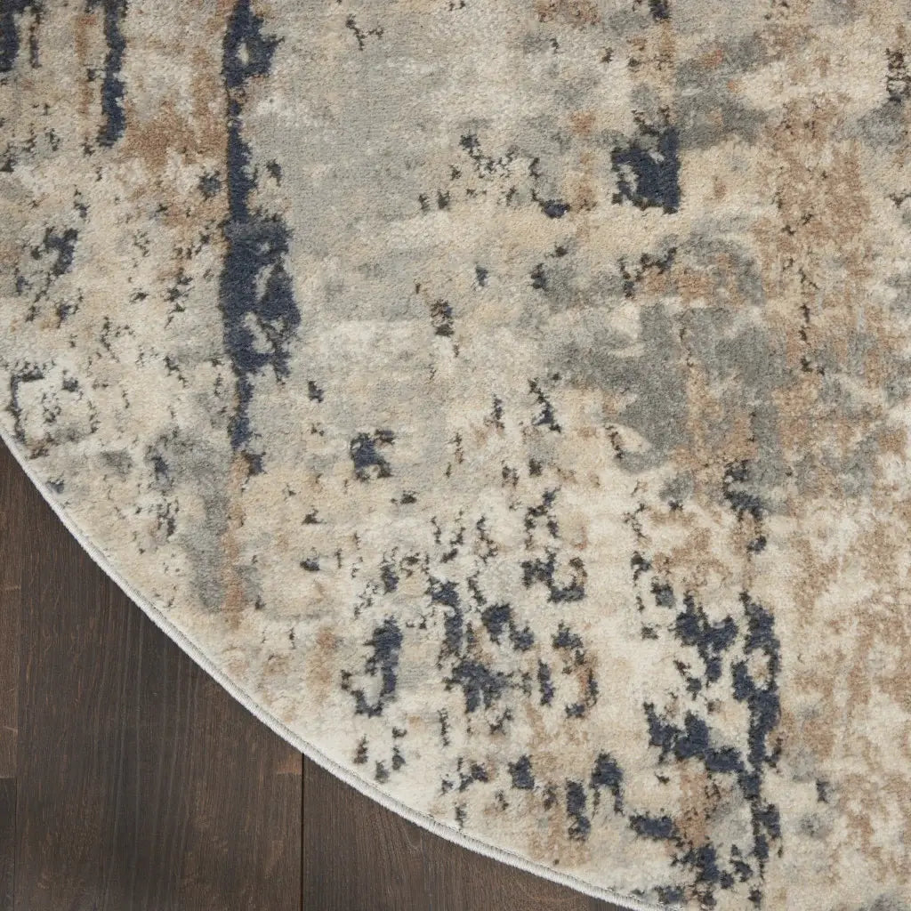 5' X 5' Beige And Grey Round Abstract Power Loom Non Skid Area Rug - Homeroots - Flyclothing LLC