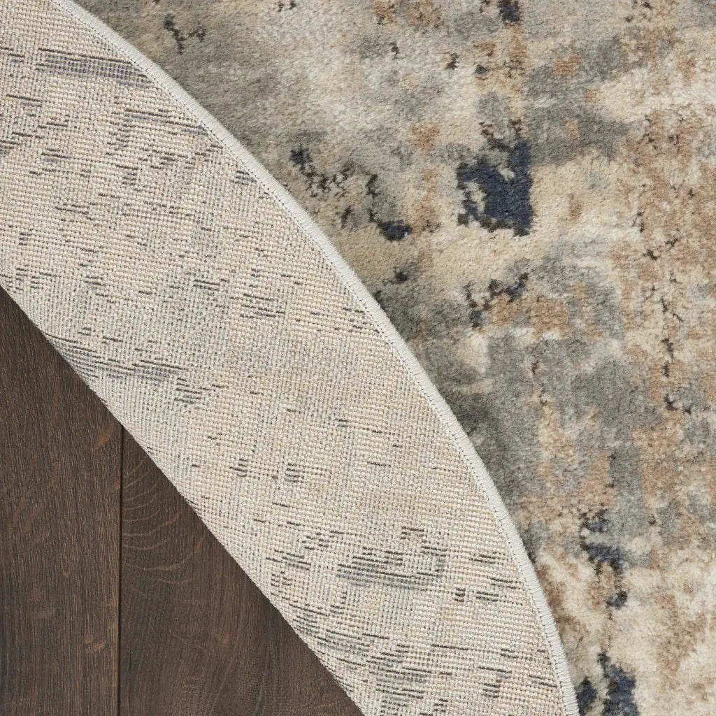 8' X 8' Beige And Grey Round Abstract Power Loom Non Skid Area Rug - Homeroots - Flyclothing LLC