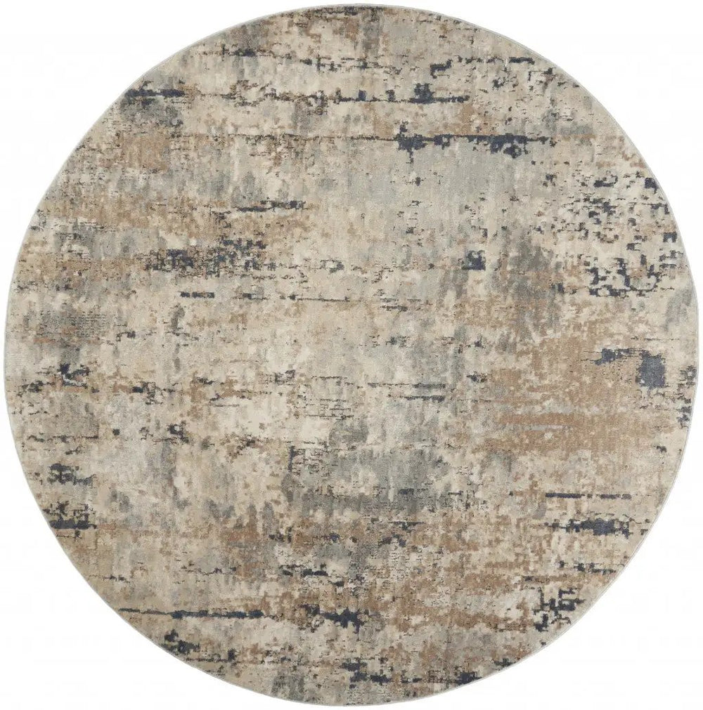 8' X 8' Beige And Grey Round Abstract Power Loom Non Skid Area Rug - Homeroots