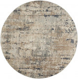 8' X 8' Beige And Grey Round Abstract Power Loom Non Skid Area Rug - Homeroots