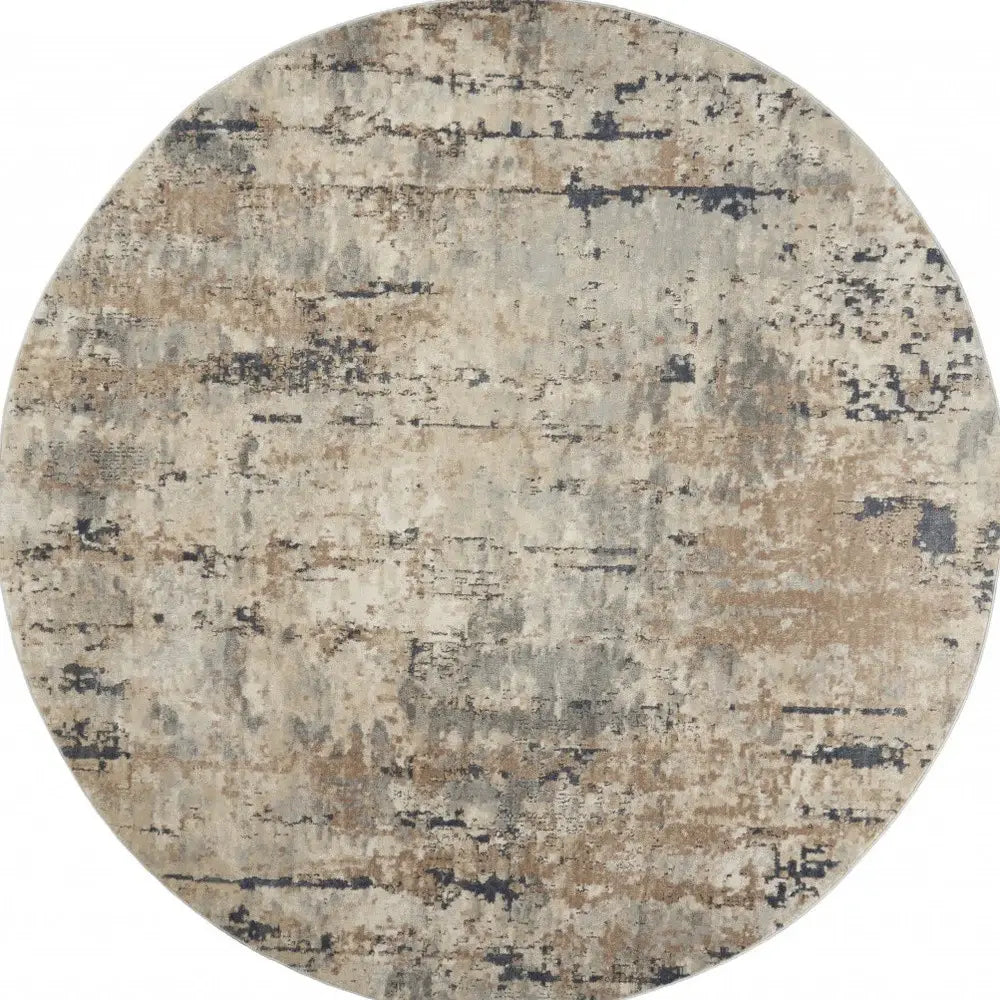 8' X 8' Beige And Grey Round Abstract Power Loom Non Skid Area Rug - Homeroots - Flyclothing LLC