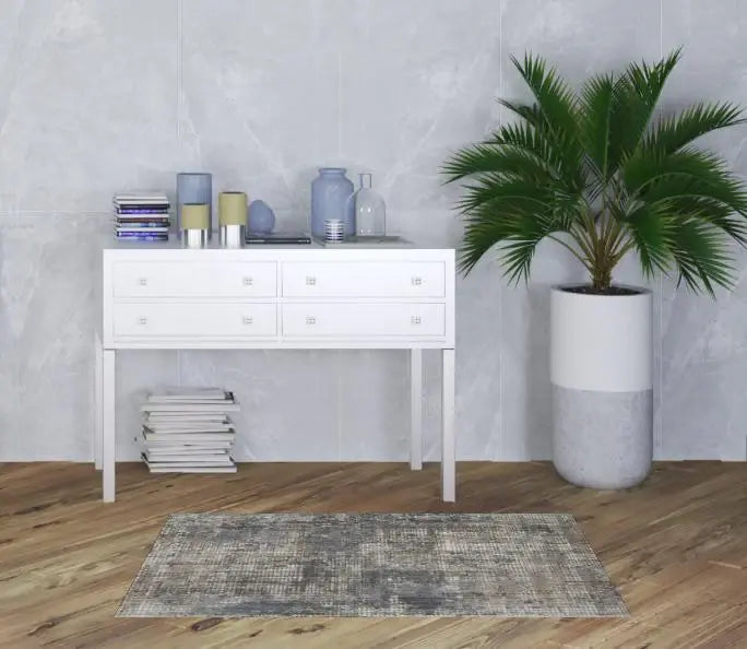 3' X 5' Blue And Beige Abstract Power Loom Distressed Non Skid Area Rug - Homeroots - Flyclothing LLC