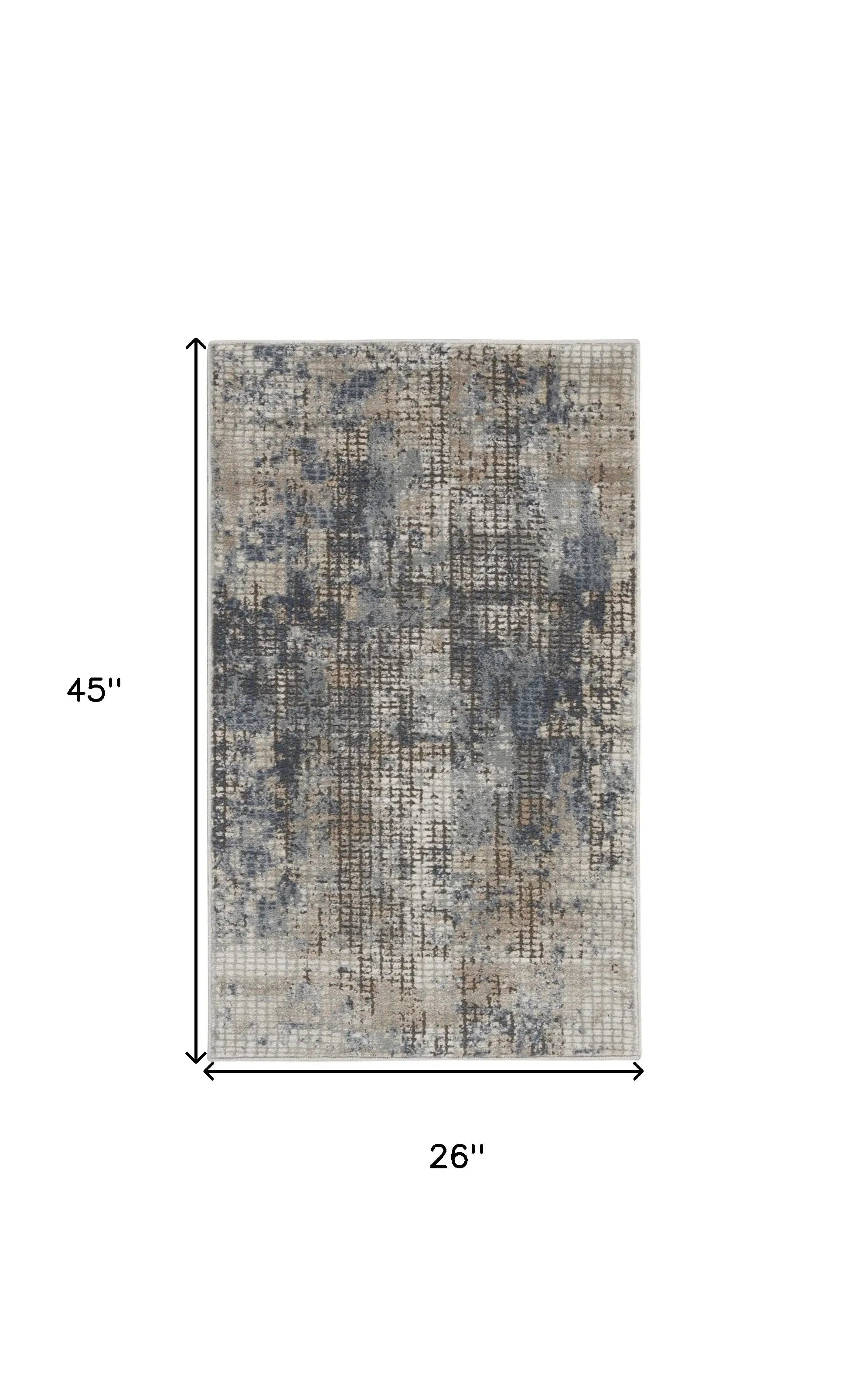 2' X 4' Blue And Beige Abstract Power Loom Distressed Non Skid Area Rug - Homeroots - Flyclothing LLC
