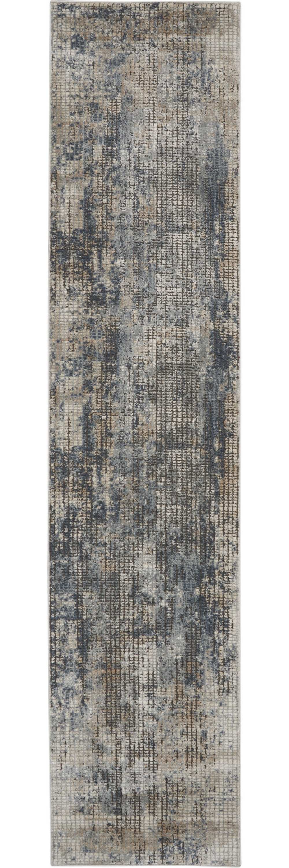 2' X 8' Blue And Beige Abstract Power Loom Distressed Non Skid Runner Rug - Homeroots - Flyclothing LLC