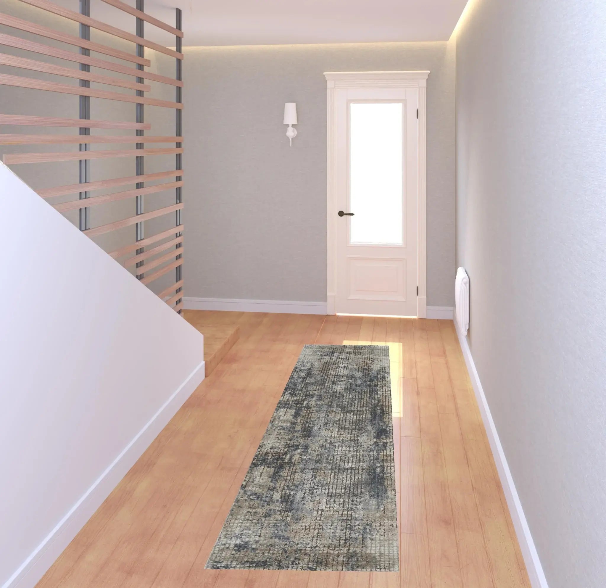 2' X 8' Blue And Beige Abstract Power Loom Distressed Non Skid Runner Rug - Homeroots - Flyclothing LLC